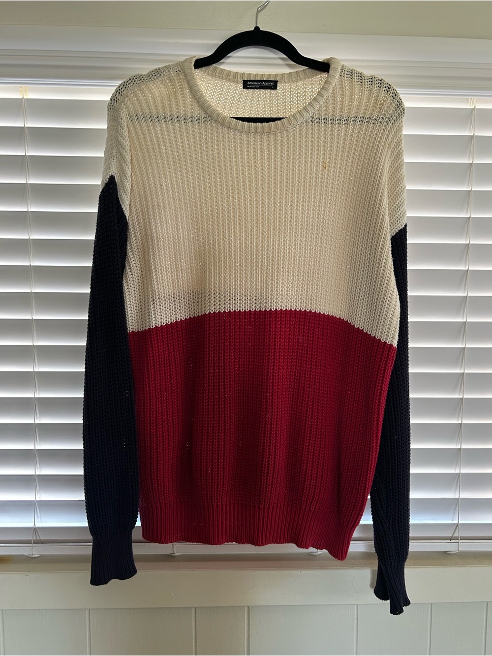 Colorblock Knit Sweater - Cream, Red & Black
